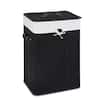 Front. Costway - Rectangle Bamboo Hamper Laundry Basket Washing Cloth Bin Rangier Lid Black - Black/White.