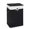 Costway - Rectangle Bamboo Hamper Laundry Basket Washing Cloth Bin Rangier Lid Black - Black/White