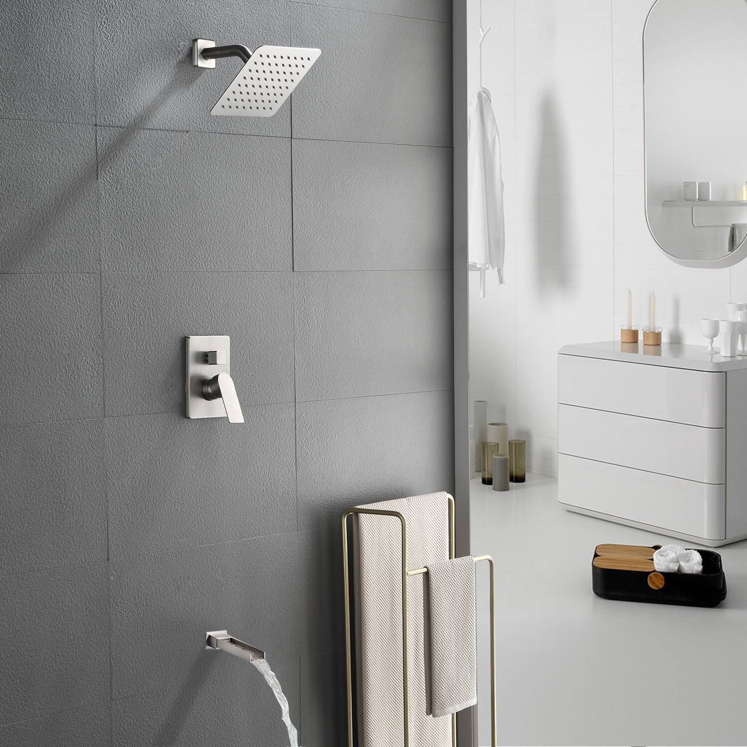 Alt View 2. Boyel Living - Brushed Shower Set 8 Inch SUS304 Top Spray Waterfall Spout Dual Water Outlet - Brushed Nickel.