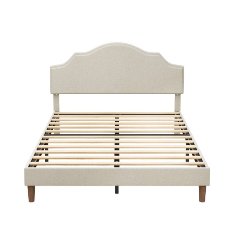 Alt View 2. LUCKY ONE - Queen Size Platform Bed with Adjustable Headboard - No Box Spring Needed, 1000 lbs Cap - Beige.