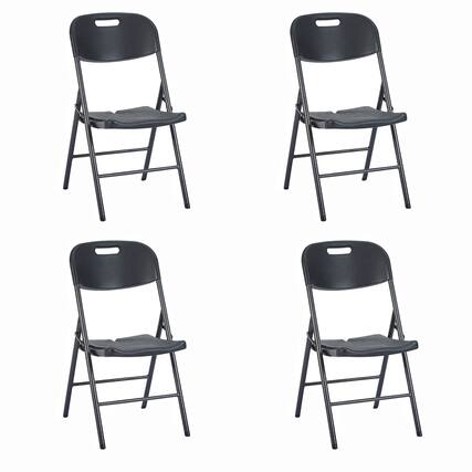 Front. Vecelo - Folding Chairs Set of 4 – Lightweight HDPE Plastic Folding Chairs for Indoor Outdoor Use with 350 lbs Capacity - Black.