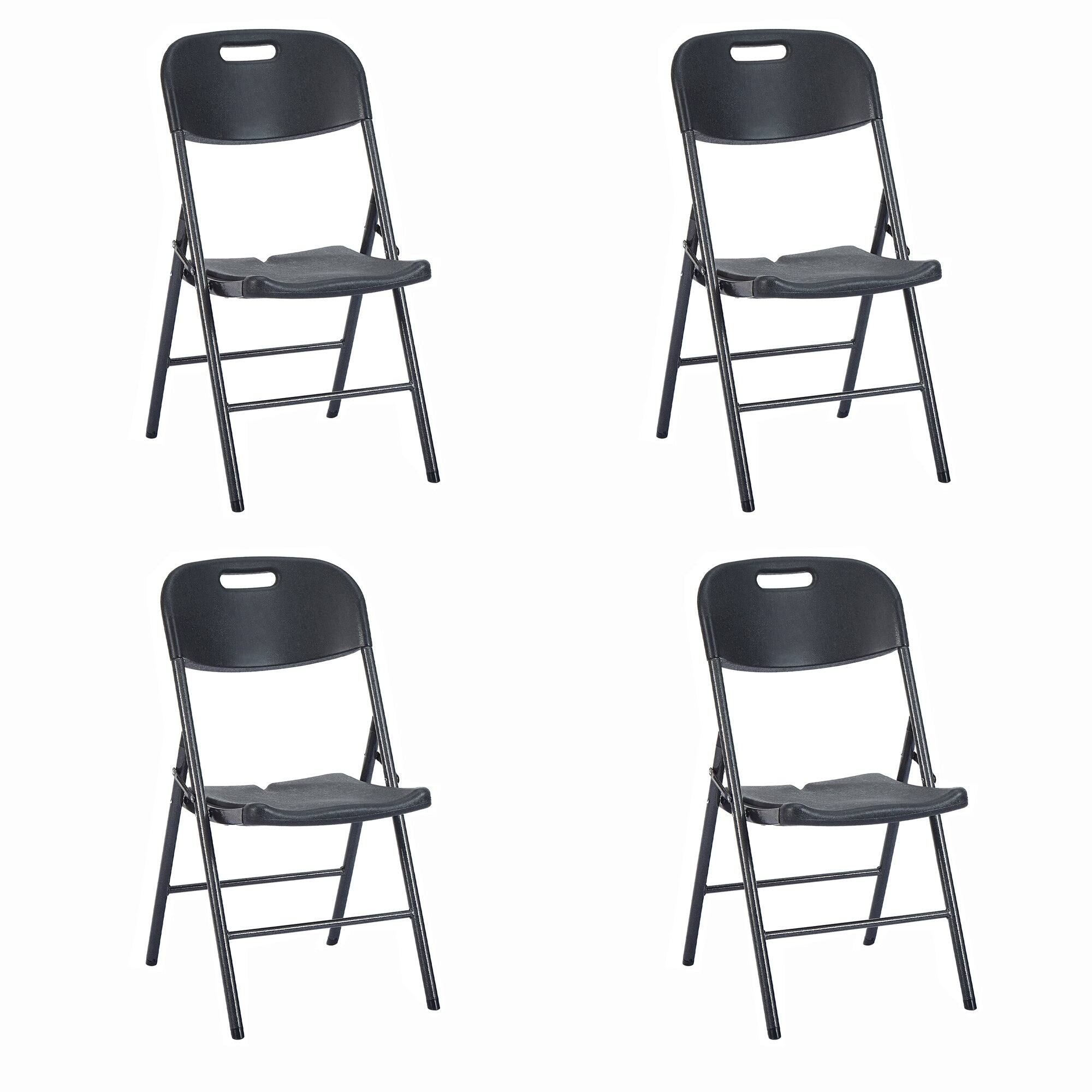 Front. Vecelo - Folding Chairs Set of 4 – Lightweight HDPE Plastic Folding Chairs for Indoor Outdoor Use with 350 lbs Capacity - Black.