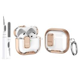 Dteck - For Airpods Pro 3rd Gen (2025) Shockproof Clear Safety Lock Design Case With Metal Ring + Clean Pen - Gold