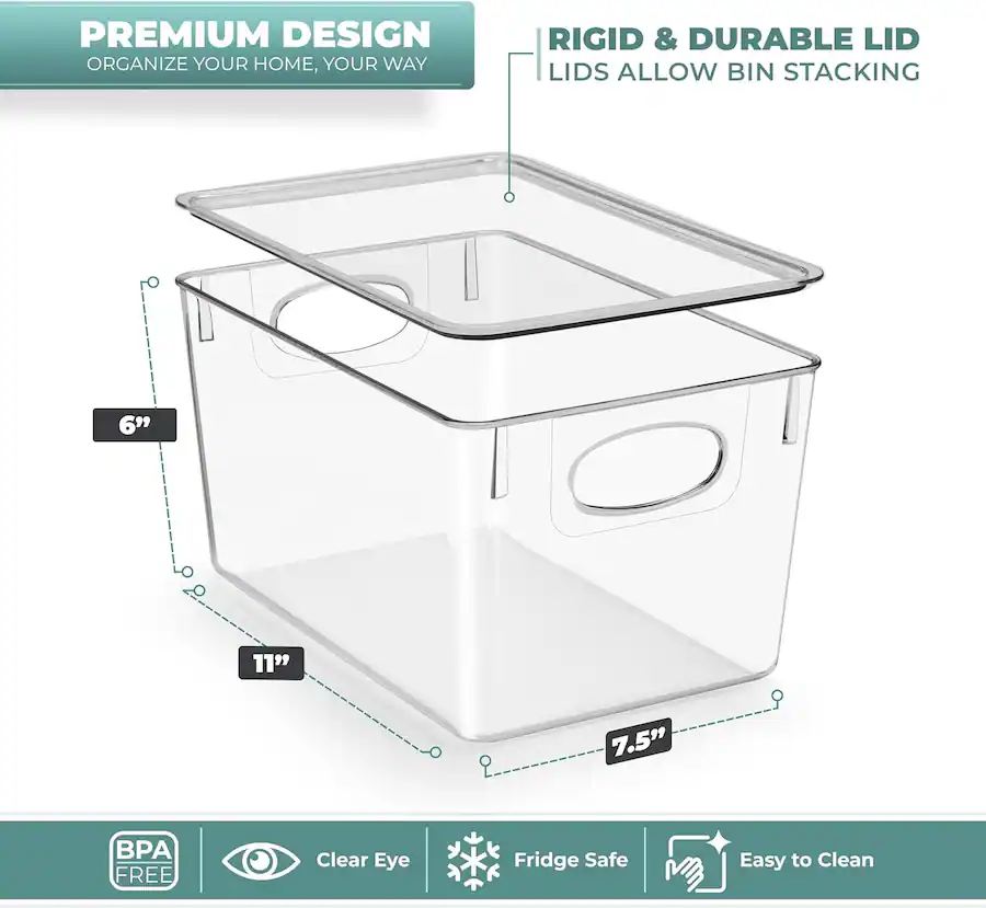 Sorbus Plastic Storage Bins with Lid, Stackable Pantry Organizer Box ...