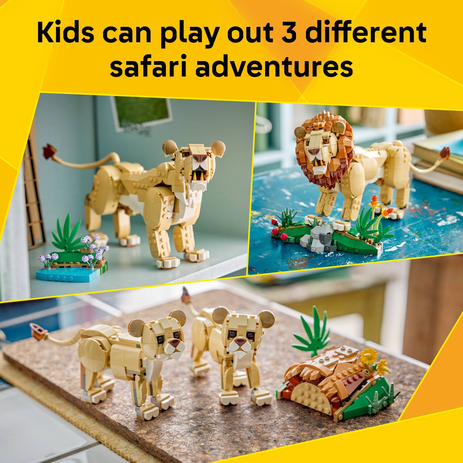 Kids can play out 3 different safari adventures