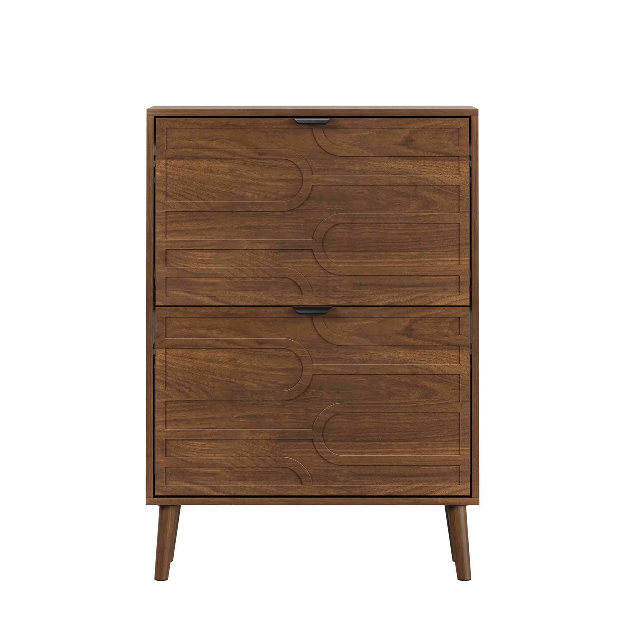Alt View 3. Z-Edge - Shoe Cabinet Storage, Modern Freestanding Organizer with 2 Flip Drawers, Narrow Shoe Rack for Entryway, Living Room - Brown.
