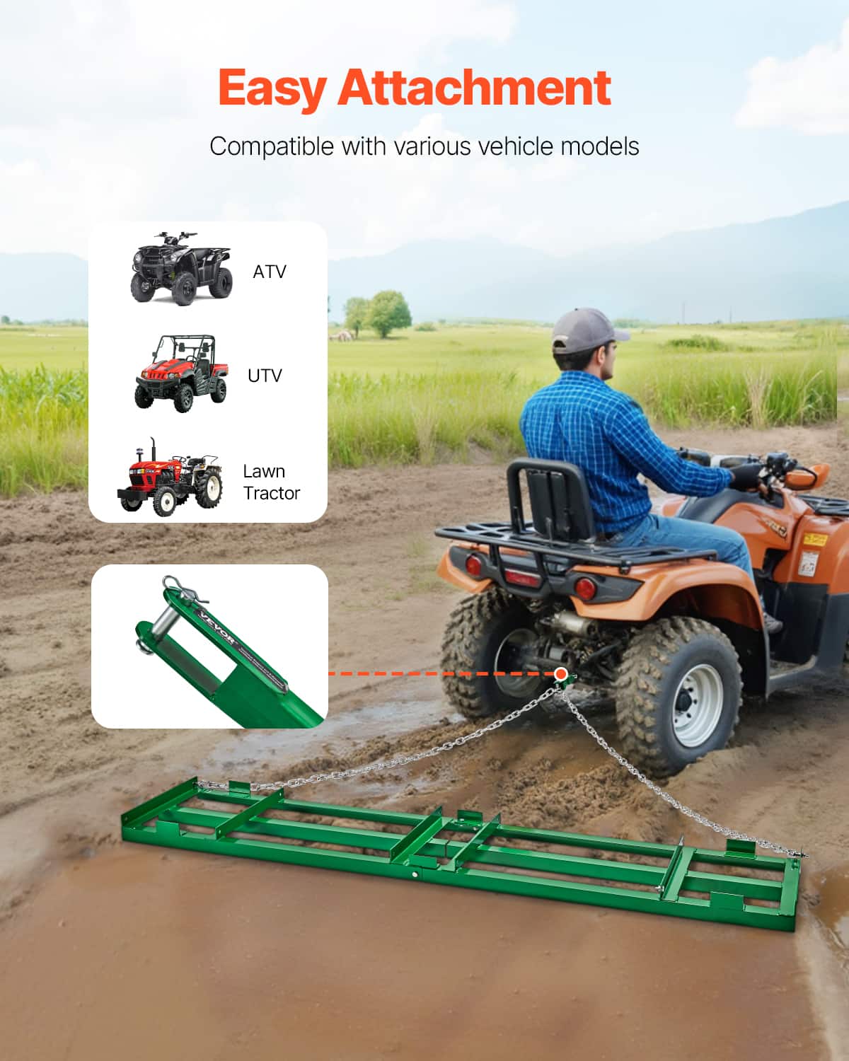 VEVOR Drag Harrow, 8 ft Heavy Duty Tow Behind Drag Harrow with