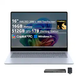 Samsung - Galaxy Book4 Edge - Copilot+ PC - 16" AMOLED Touch-Screen Laptop - Snapdragon X Elite 3.4Ghz- 16GB Memory- 512GB Storage - Sapphire Blue