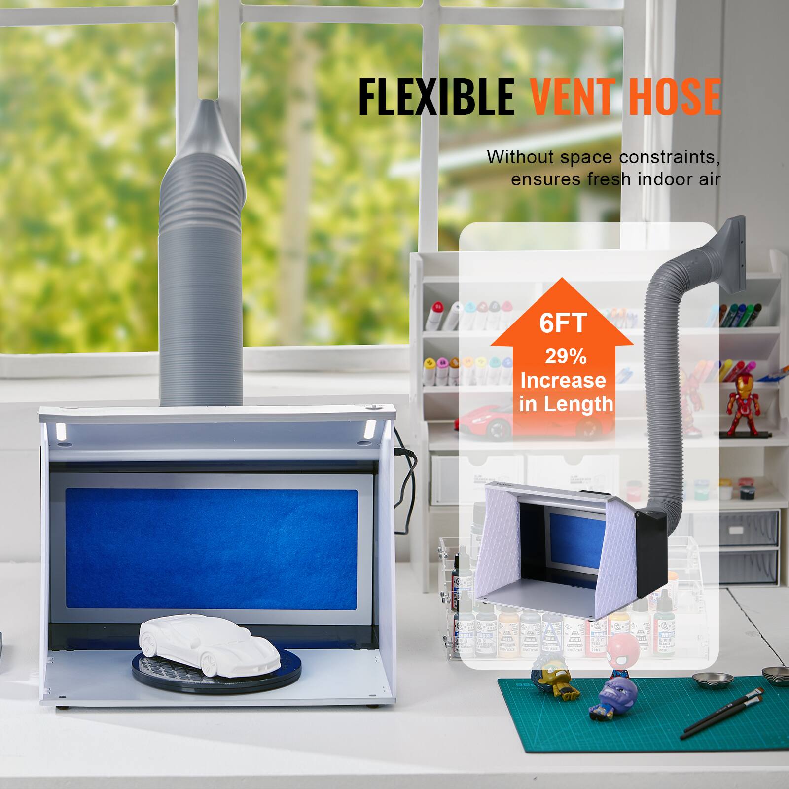 FLEXIBLE VENT HOSE  
Without space constraints, ensures fresh indoor air  
6FT 29% Increase in Length