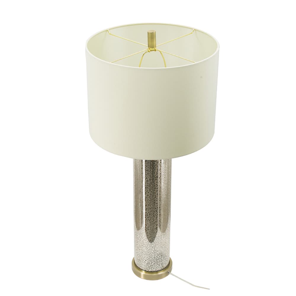 Angle. Luckbyte - 16x16x35 Inch Gold Mirrored Glass Table Lamp With White Fabric Shade.