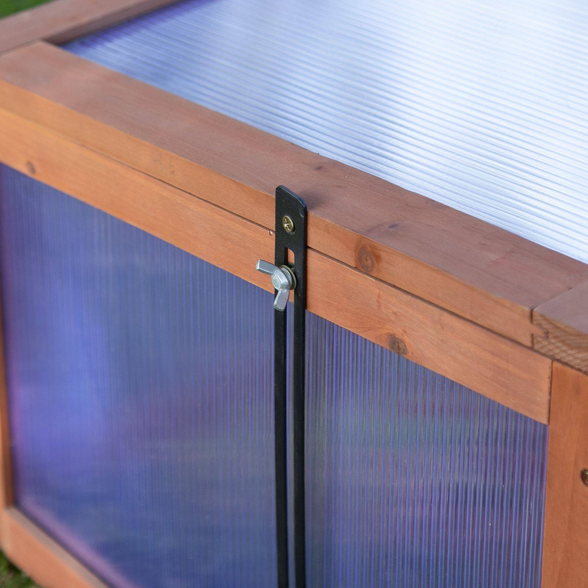 Alt View 8. Outsunny - Cold Frame Greenhouse, Mini Greenhouse with Polycarbonate Board and Solid Wood Frame - Brown.