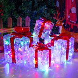NICHOLAS KLEIN - Set Of 4 Christmas Lighted Gift Boxes Light Up Present With Different Operated warm - PVC-Multi-Colored