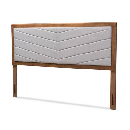 Front. Baxton Studio - Iden Modern and Contemporary Fabric Upholstered and Finished Wood Queen Size Headboard - Light Grey/Walnut Brown.