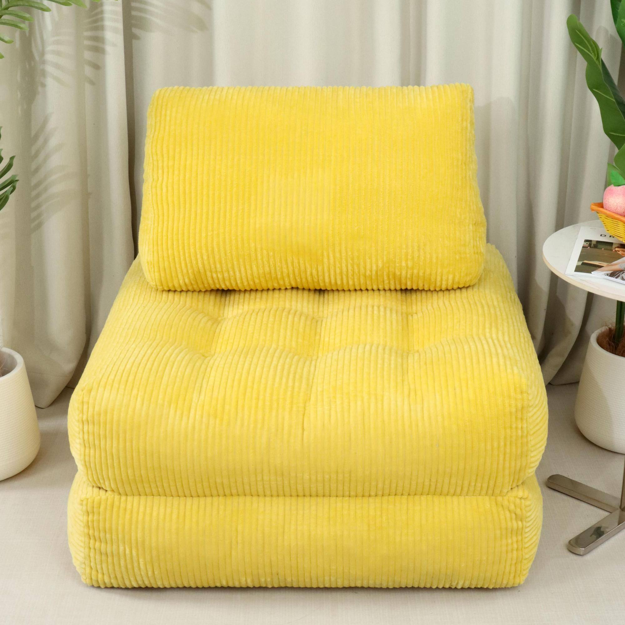 Angle. GOODSILO - Corduroy Fabric Beanbag Couch for Living Room, Bedroom and Dorm, Cozy Fluffy Cloud Mini Couch - Yellow.