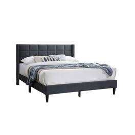 Manhattan Lane - Zensa Full Bed, Charcoal Gray Linen Upholstery, Padded Wing Headboard - Charcoal Gray, Black