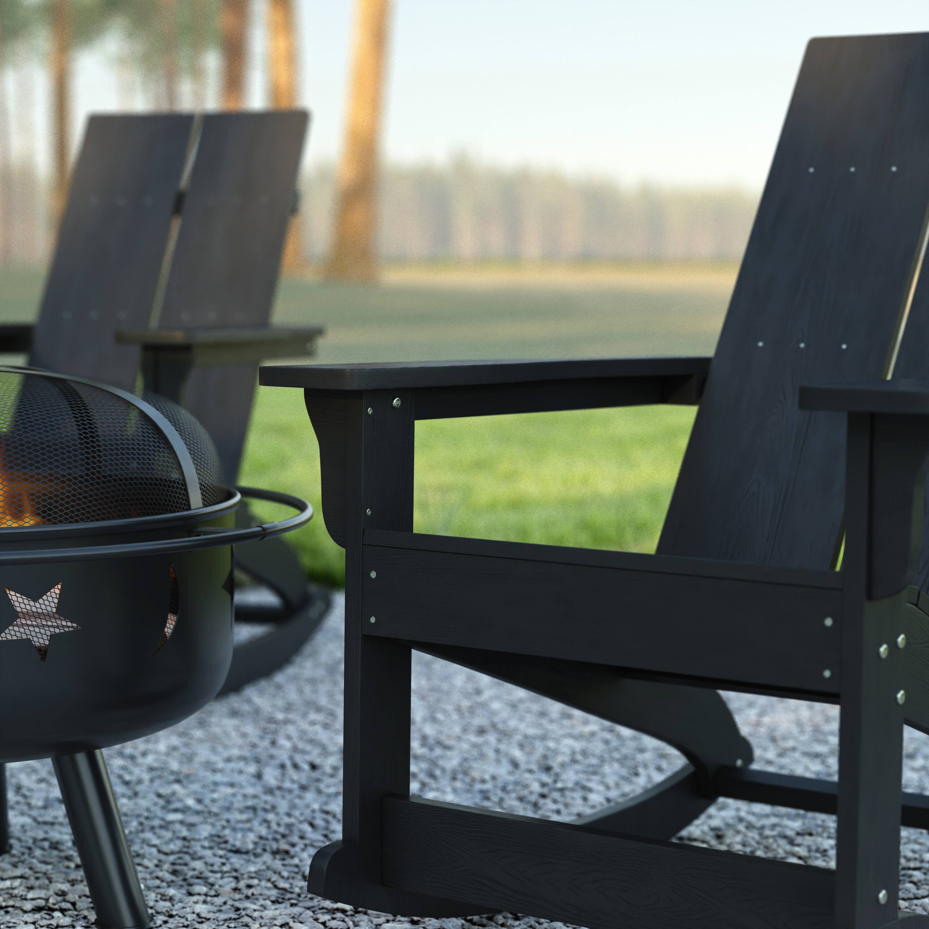 Alt View 3. Emma + Oliver - Modern All-Weather Poly Resin Adirondack Rocking Chair for Indoor/Outdoor Use - Black.