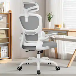 KERDOM - High Back Ergonomic Office Chair, Breathable Mesh Desk Chair with Lumbar Support, Flip-up Arms, Computer Gaming Chair - Light Gray