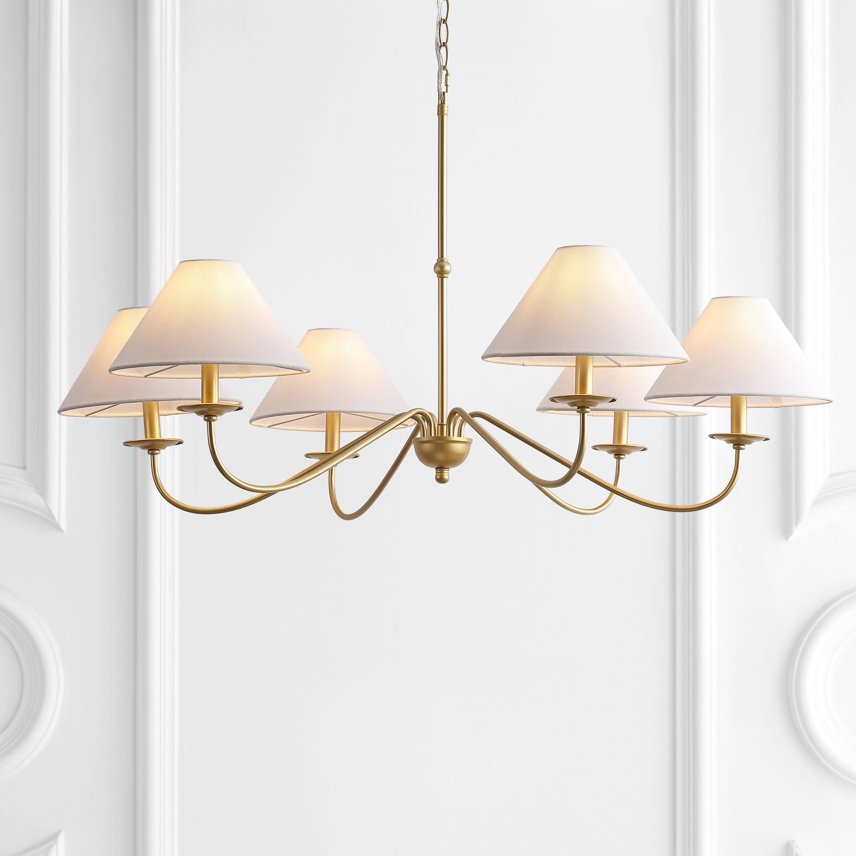 Alt View 1. Jonathan Y - Phoebe 41.5" 6-Light Grand French Country Adjustable Swooping Arm Candle-Style Metal LED Chandelier, Gold Painting - Gold Painted.