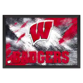Sporticulture - Wisconsin Badgers 14" x 20" Brush Stroke Logo Framed Art Print - Multicolor