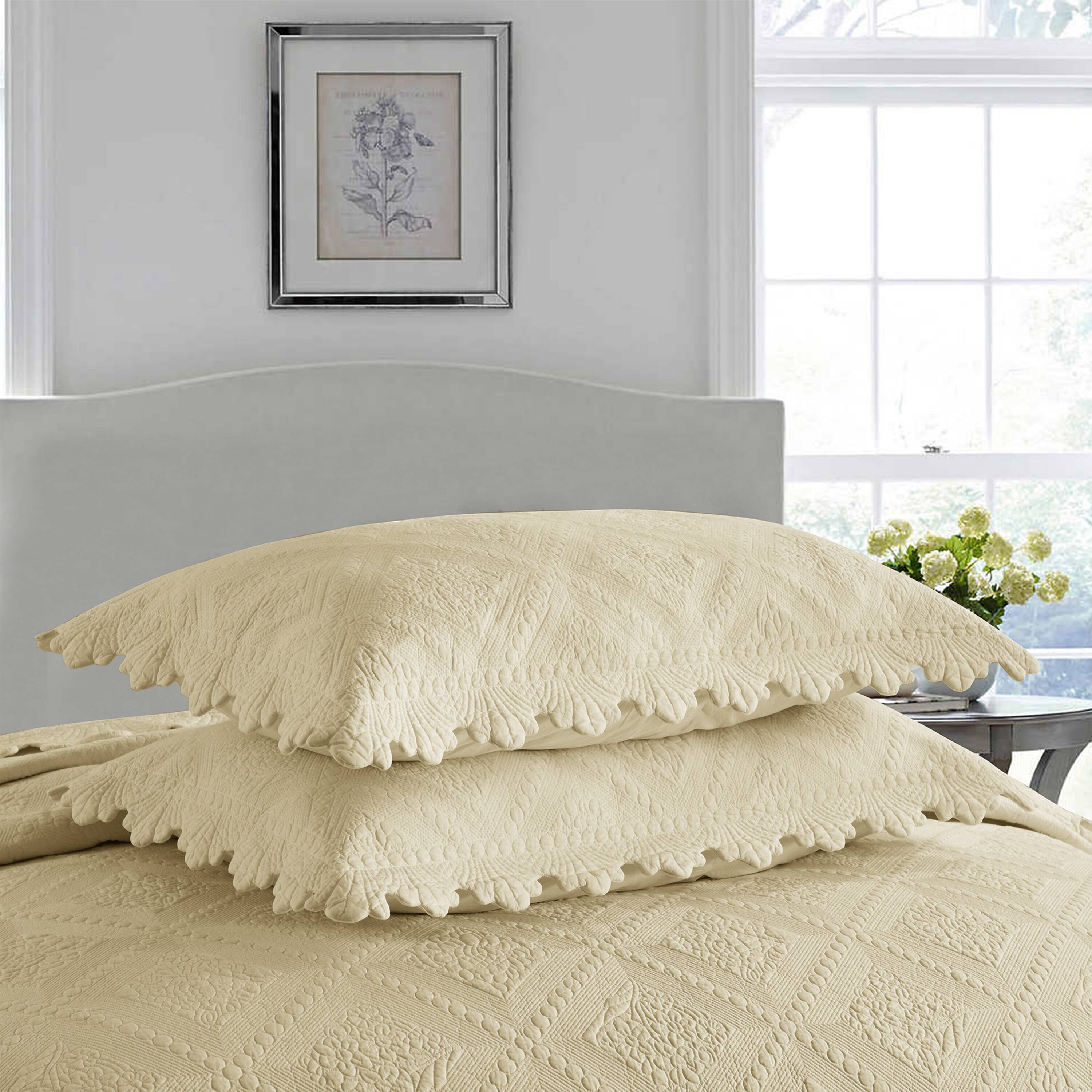 Back. MarCielo - Marcielo 3 Piece 100% Cotton Oversized Bedspread Lightweight Quilt Bedspread Set - Beige Khaki.