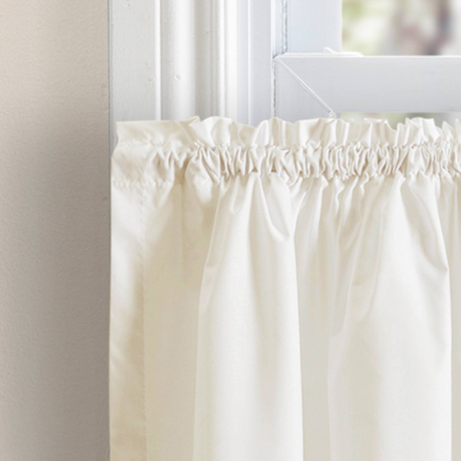 Alt View 1. Ellis Curtain - ELLIS Polyester-Cotton Classic Wide Solid Color Perma Press Ruffle 1.5 Rod Pocket Tiers 84" x 36" Natural - Natural.