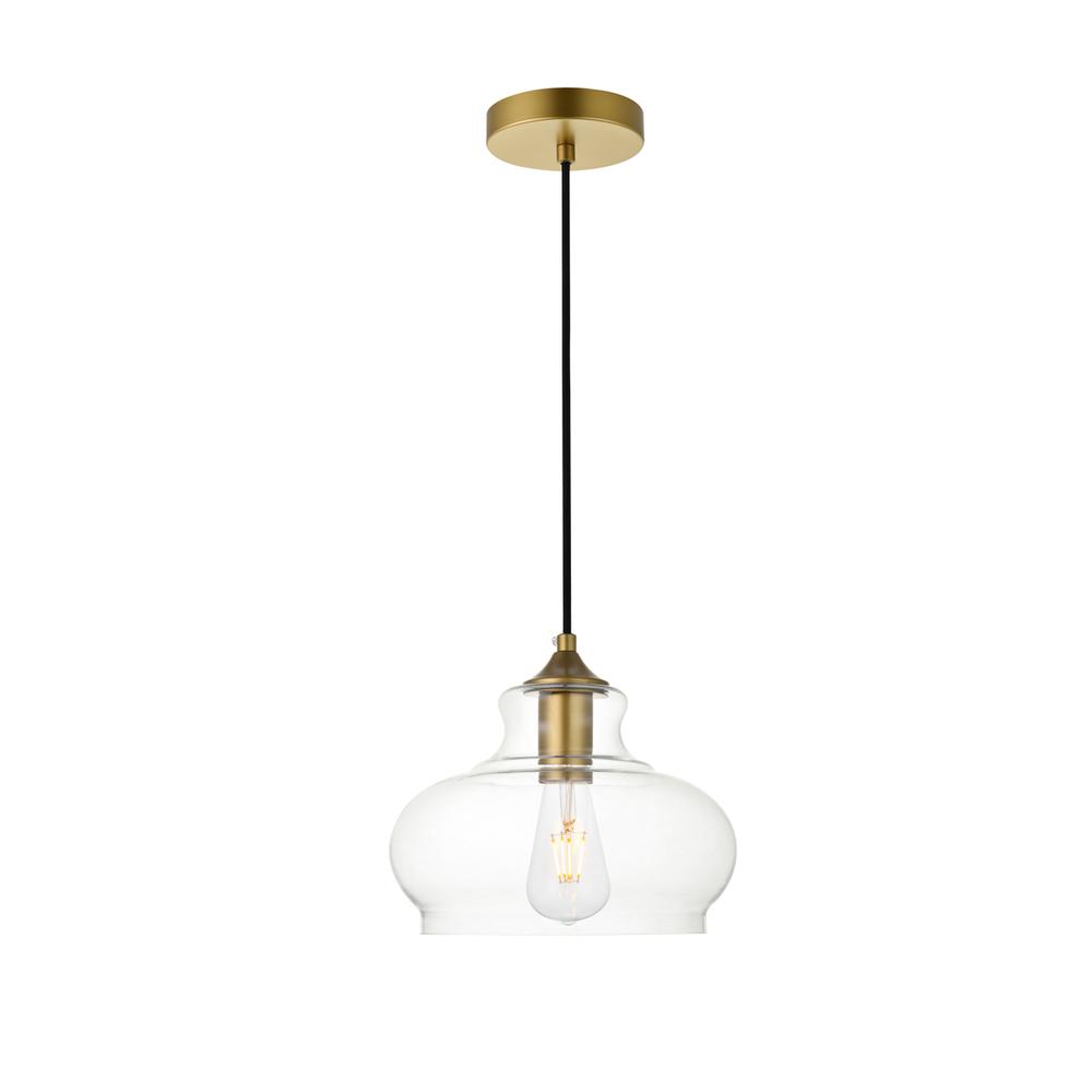 Alt View 3. Living District - Destry 1 Light Brass Pendant With Clear Glass - Brass And Clear.