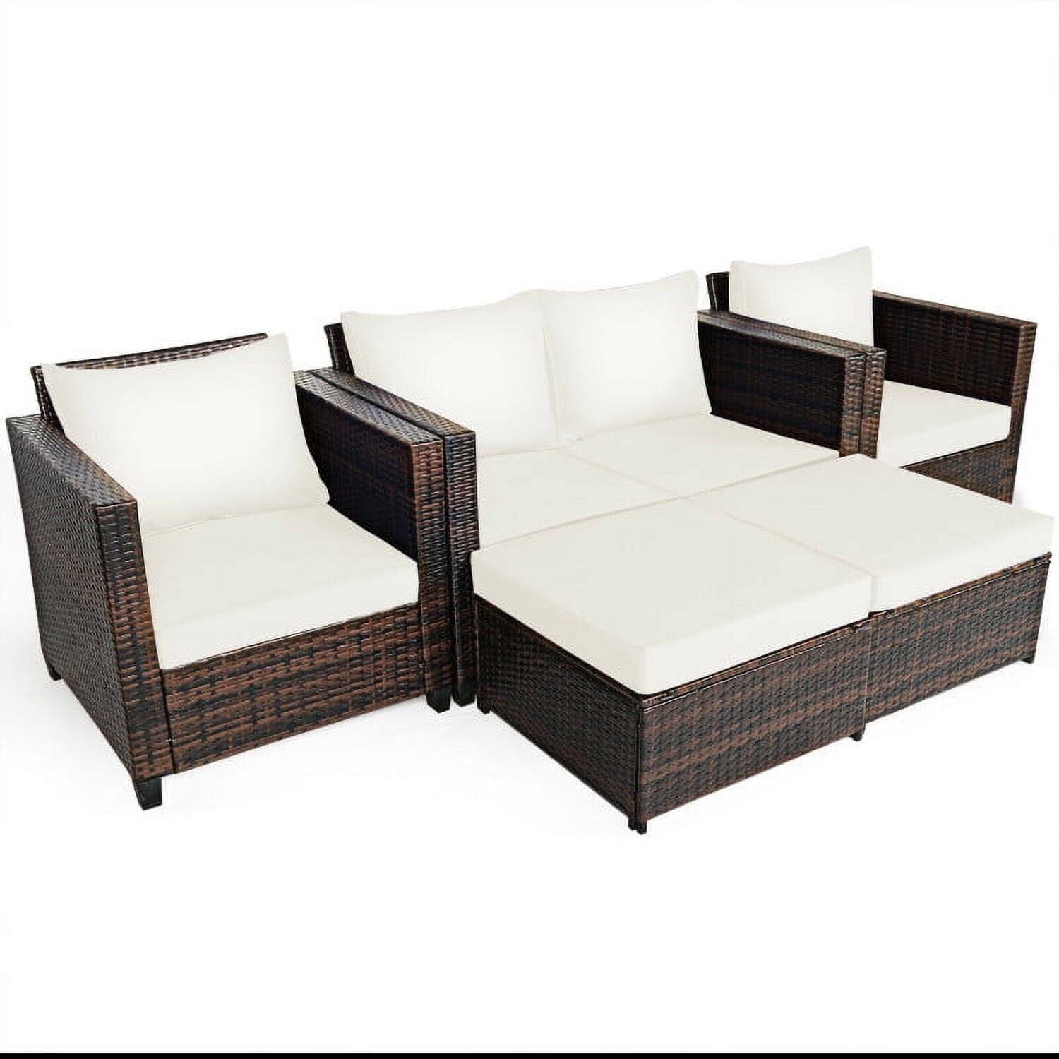Alt View 4. Kadyn - 5 Pcs Patio Cushioned Rattan Furniture Set, All Weather Outdoor Sectional Sofa - White.