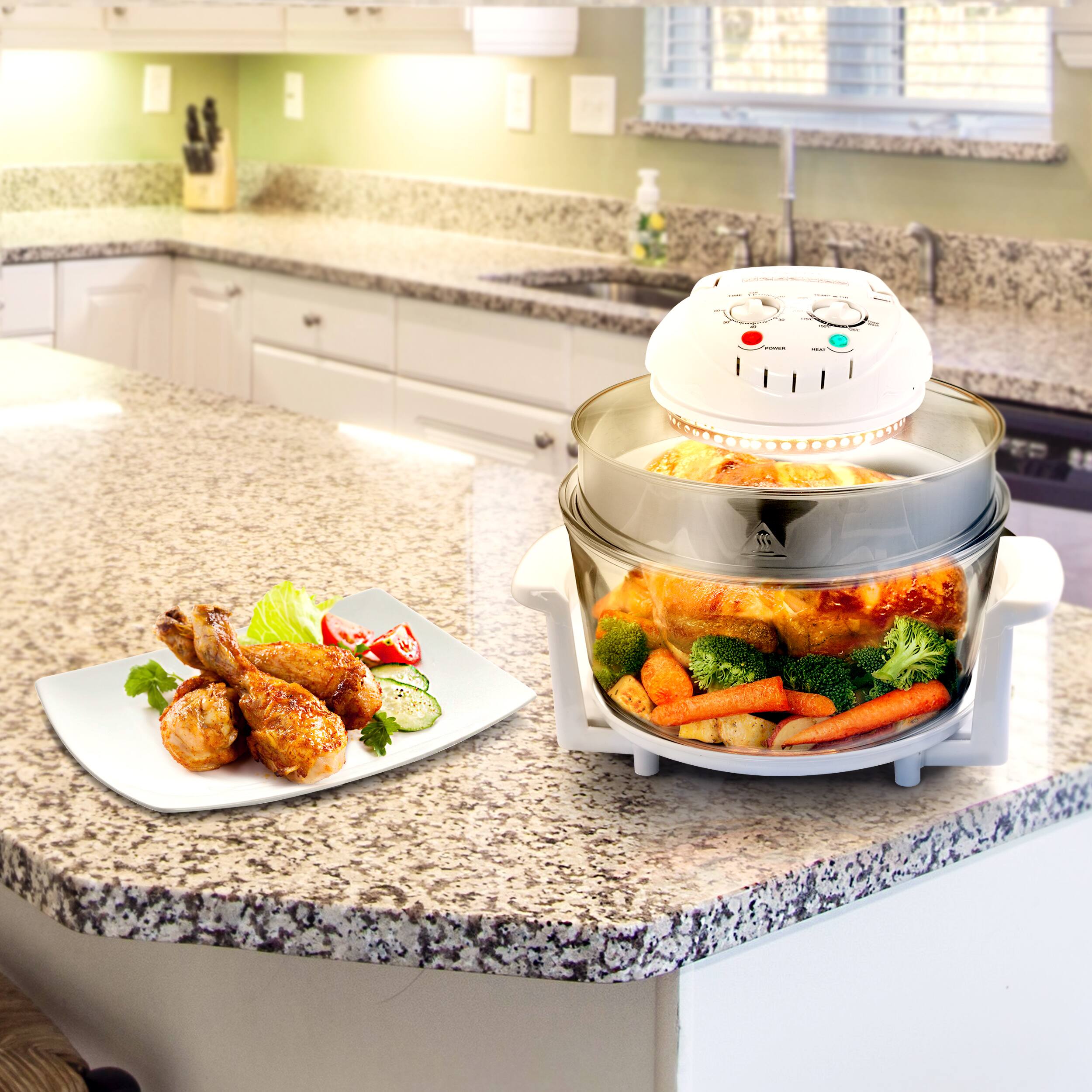 Alt View 3. MegaChef - MegaChef Multipurpose Countertop 14.25 Inch Halogen Oven Air Fryer/Rotisserie/Roaster in White - White.