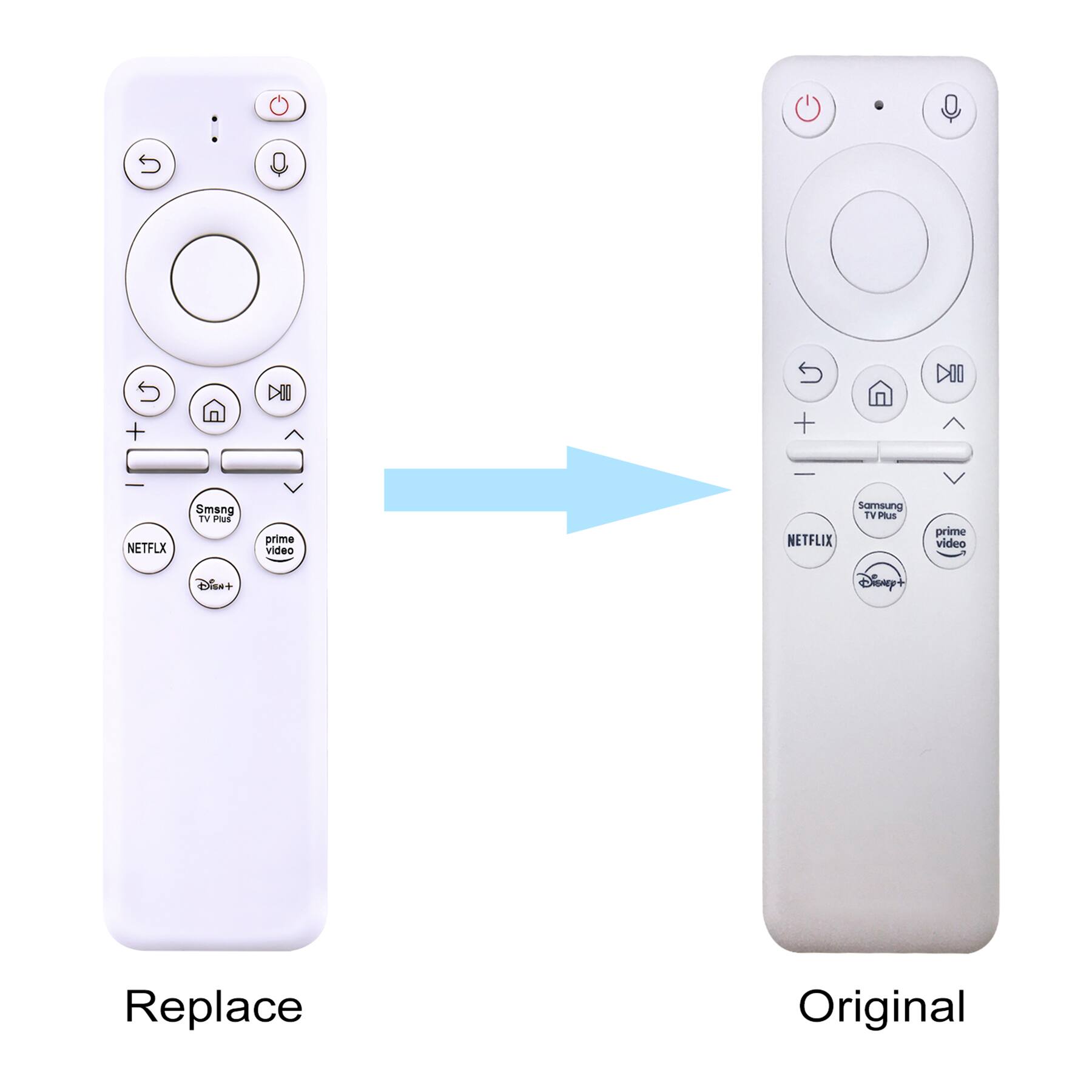 Replace:  
- Netflix  
- Prime Video  
- Disney+  
- Samsung TV Plus  

Original:  
- Netflix  
- Prime Video  
- Disney+  
- Samsung TV Plus