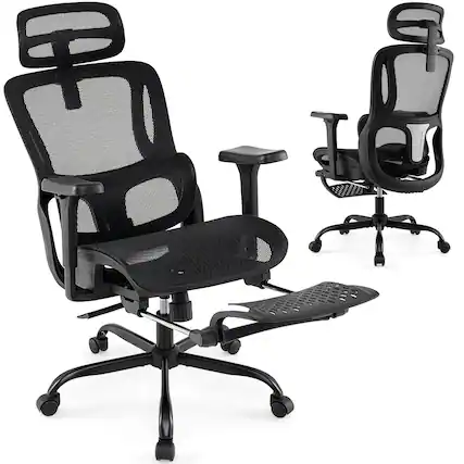 Front. Costway - Costway Ergonomic Office Chair with Rotating Headrest & Adjustable Lumbar Support - Black.