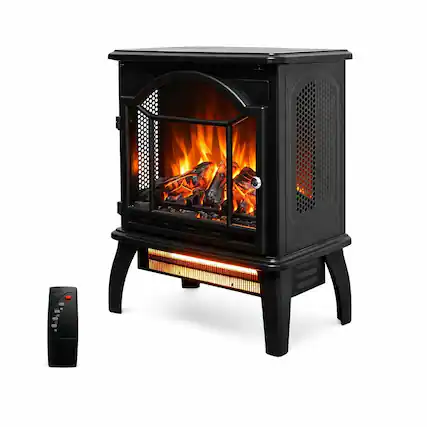 Front. RYHNUYNE - 18 Inch 3D Flame Electric Infrared Quartz Fireplace Stove with Remote Control for Living Room Bedroom Home Office - Antique Black.