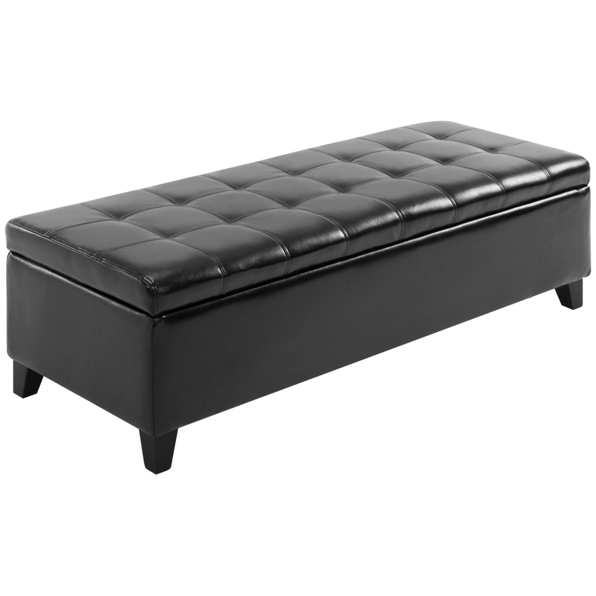 Front. Homcom - 51" Ottoman Storage Bench, Faux Leather Storage Chest with Lift Top, Tufted Ottoman for Living Room, Entryway - Black.