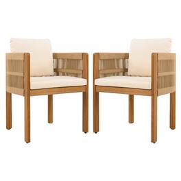 Mondawe - Set of 2 Acacia Wood Outdoor Dining Chairs with Cushions - Beige