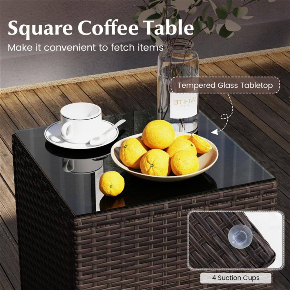 Square Coffee Table  
Make it convenient to fetch items  

Tempered Glass Tabletop  

4 Suction Cups