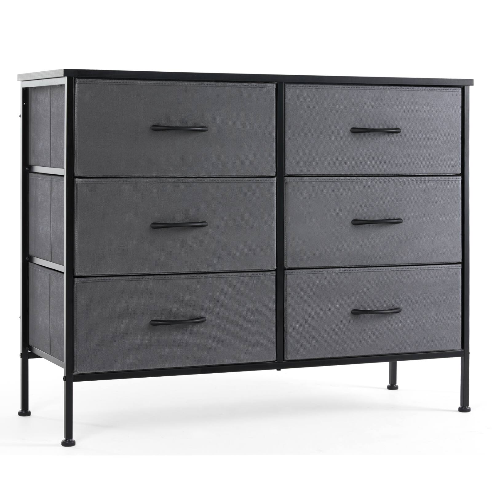 Angle. Lirago - 30in. Tall Fabric Storage Dresser with 6 Drawers Wood Top Decorative Storage Cabinet - Gray.