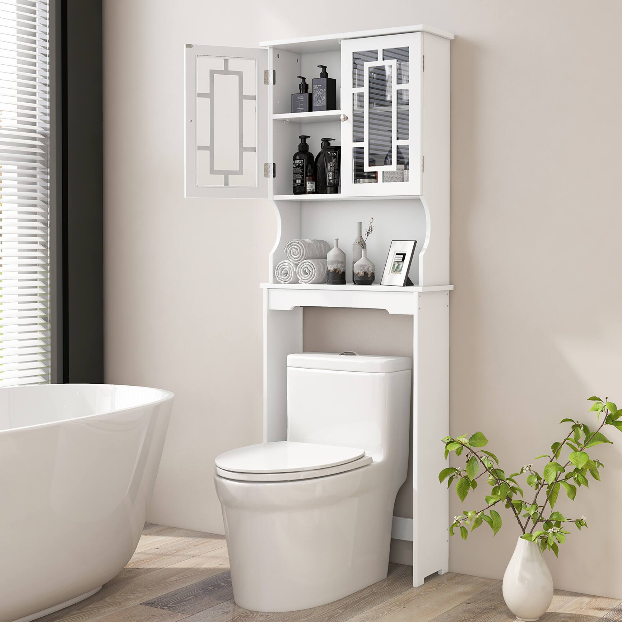 Alt View 3. Gymax - Gymax White Bathroom Over The Toilet Space Saver Storage Cabinet Organizer Shelf - white.
