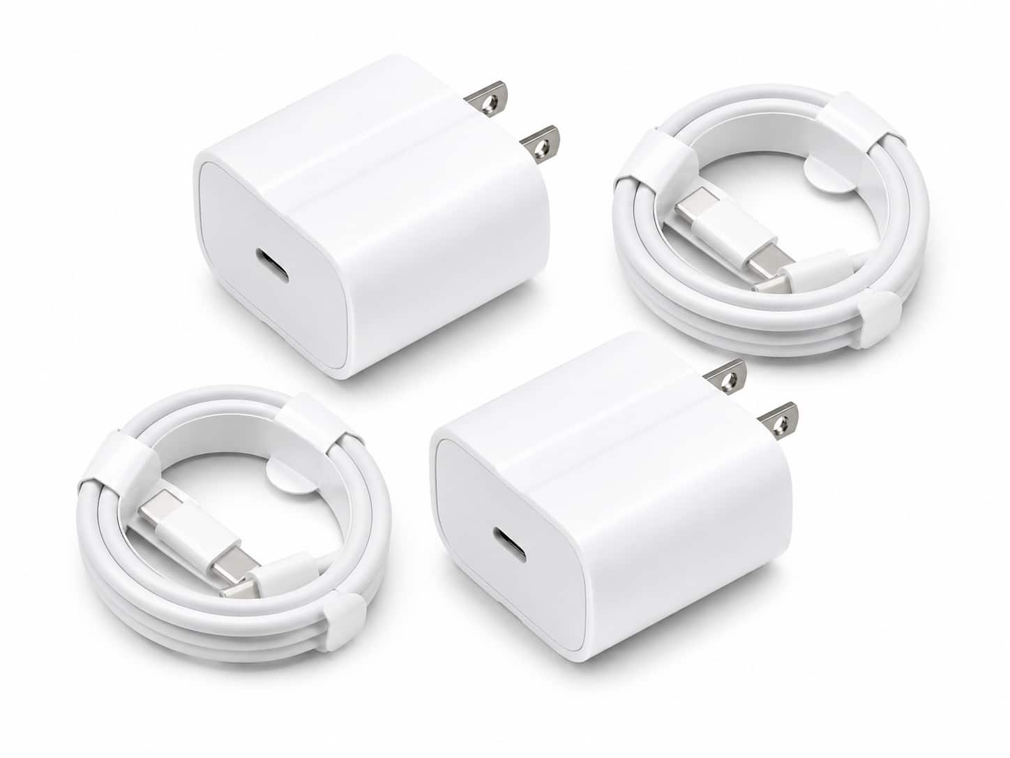 Core Tech - 2-Pack 20W USB-C Fast Charger PD Wall Adapter with USB-C to USB-C Cable – Fast Charging for Samsung, iPhone 15, iPad - White