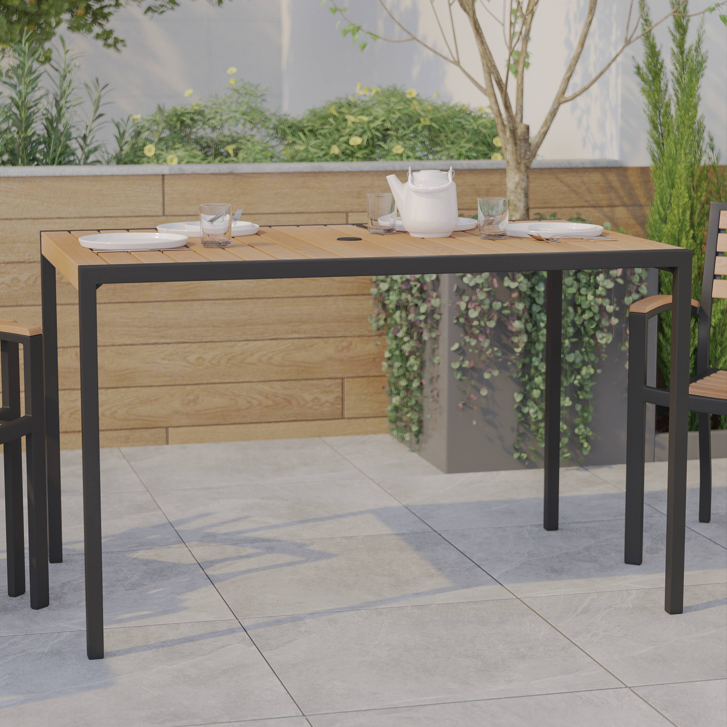 Alt View 1. Emma + Oliver - Square All-Weather Faux Teak Patio Dining Table with Steel Frame - Seats 4 - Teak.