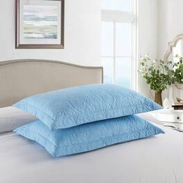 MarCielo - 2-Pack Embroidered Solid Color Pillow Shams Polyester - Paris Blue