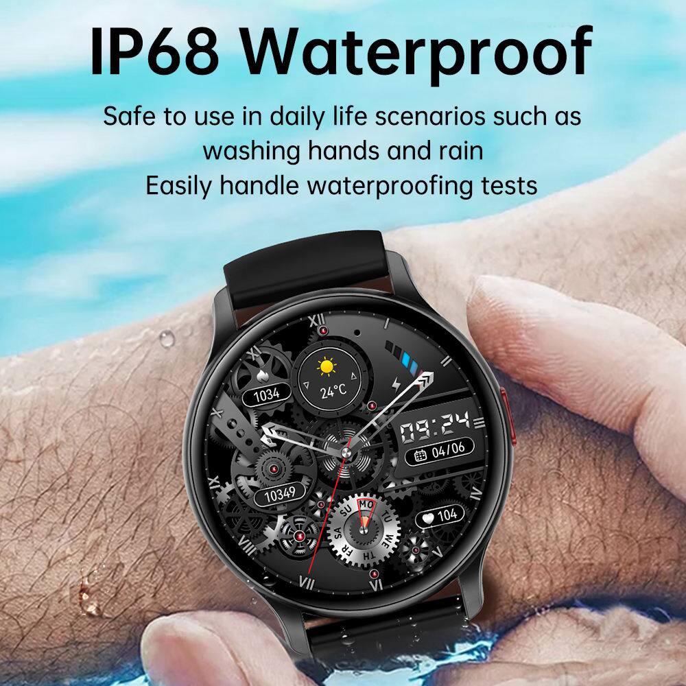 IP68 Waterproof  
Safe to use in daily life scenarios such as washing hands and rain  
Easily handle waterproofing tests  

XII  
1034 24C 09:24= 04/06  
10349 MO SU TU 104 SA WE VIII FR TH VII