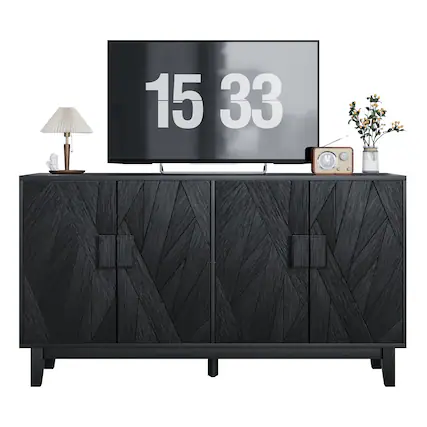 Front. Spaco - Spaco Modern Buffet Cabinet with Storage, Mid-Century Style Sideboard for Living Room Dining Room Entryway - Black.