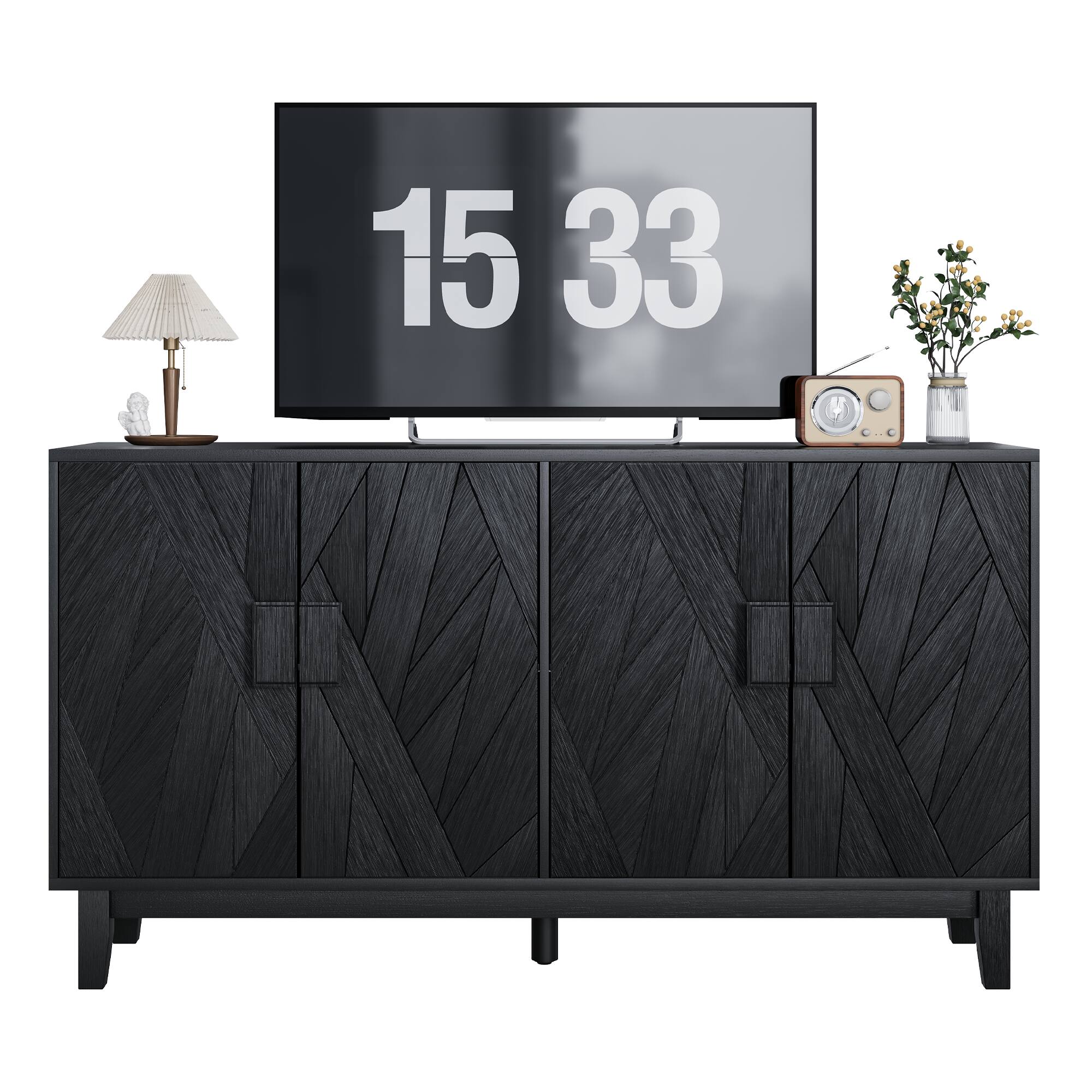 Front. Spaco - Spaco Modern Buffet Cabinet with Storage, Mid-Century Style Sideboard for Living Room Dining Room Entryway - Black.