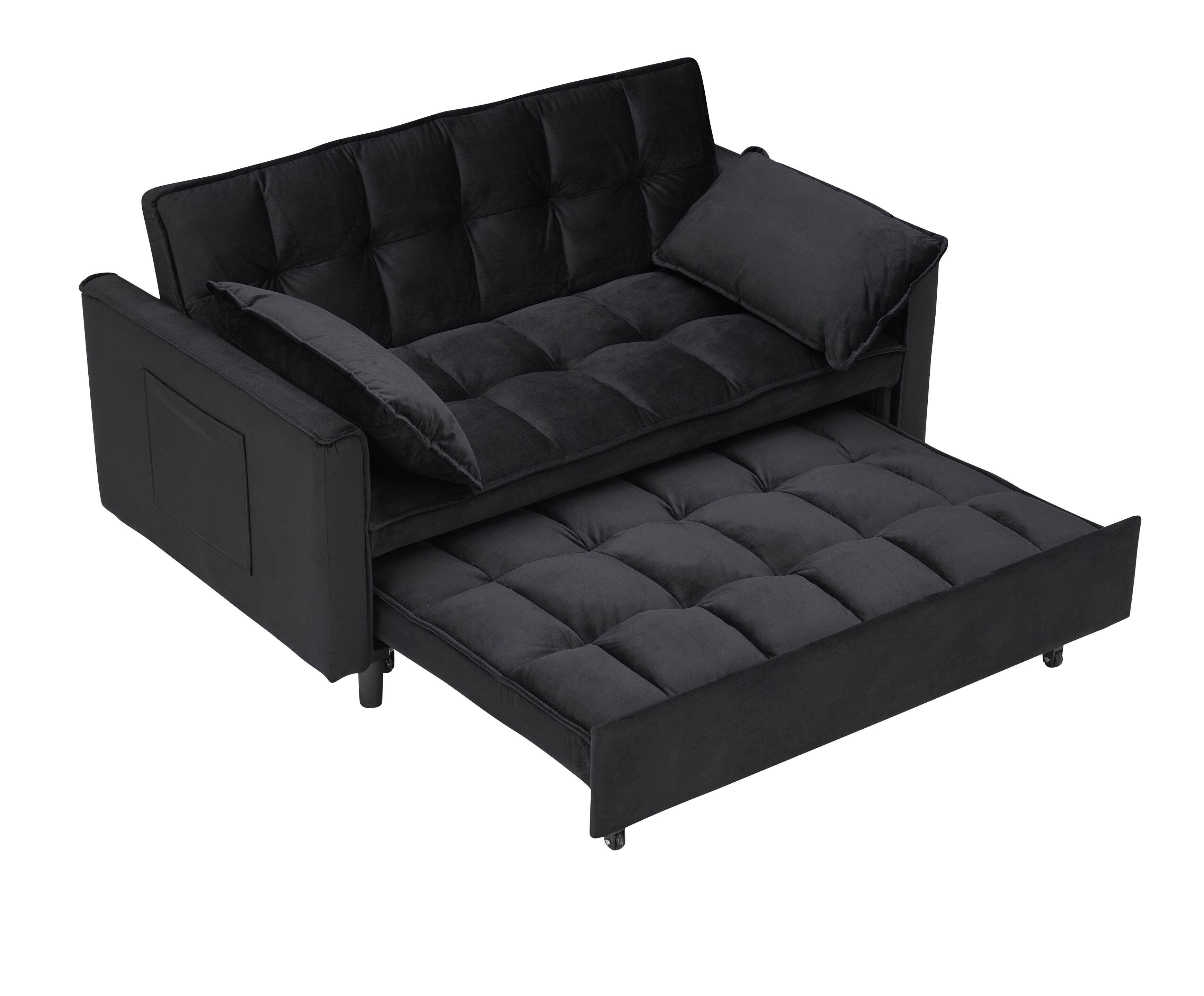 Alt View 4. Trinkets Crazed - 3 in 1 Velvet Convertible Sleeper Sofa Bed, Futon Couches for Living Room with Side Pocket/Adjustable Backrest - Black.
