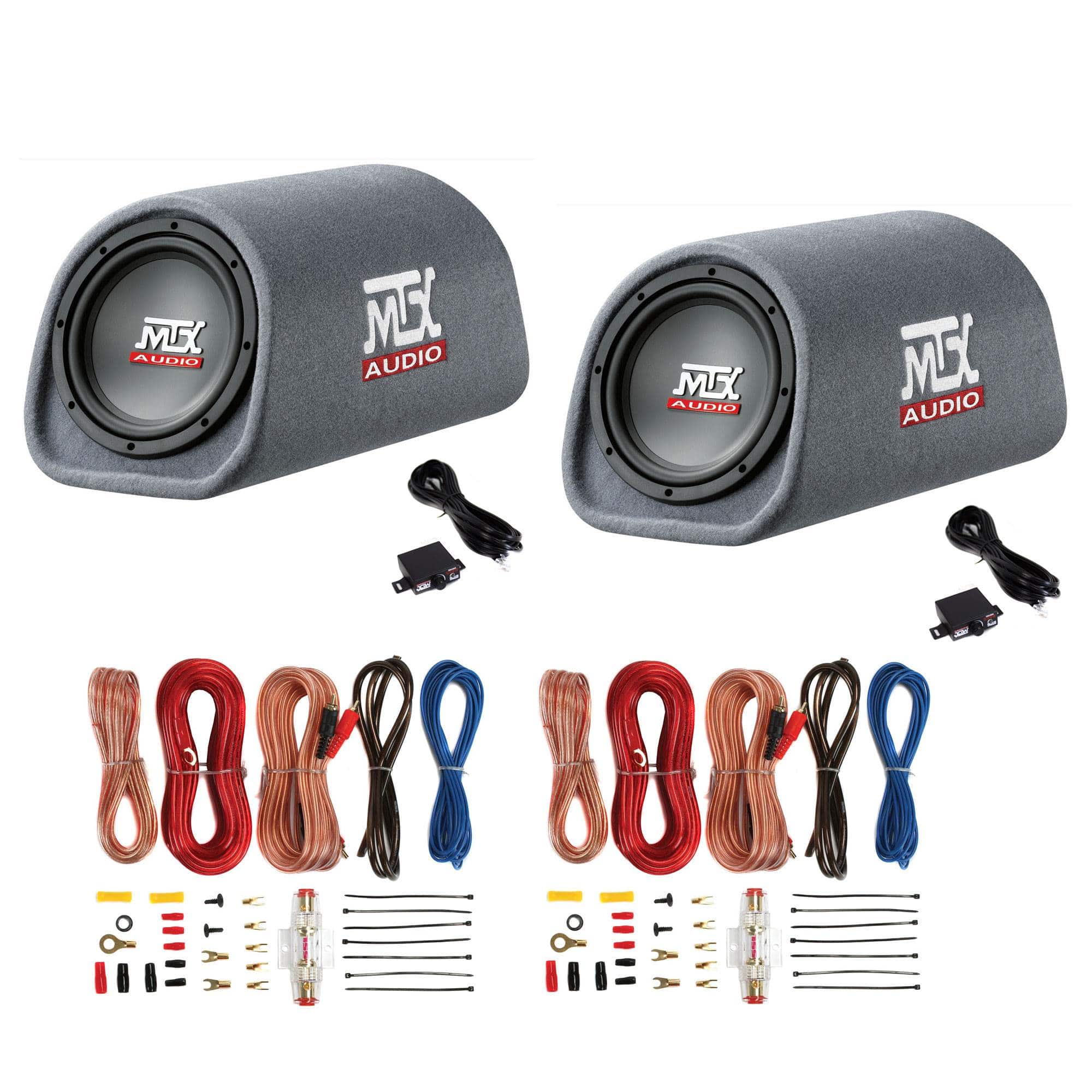 MTX - Audio 8" 240W Amplified Subwoofer (2 Pack) & Soundstorm Wire Kit (2 Pack) - Black