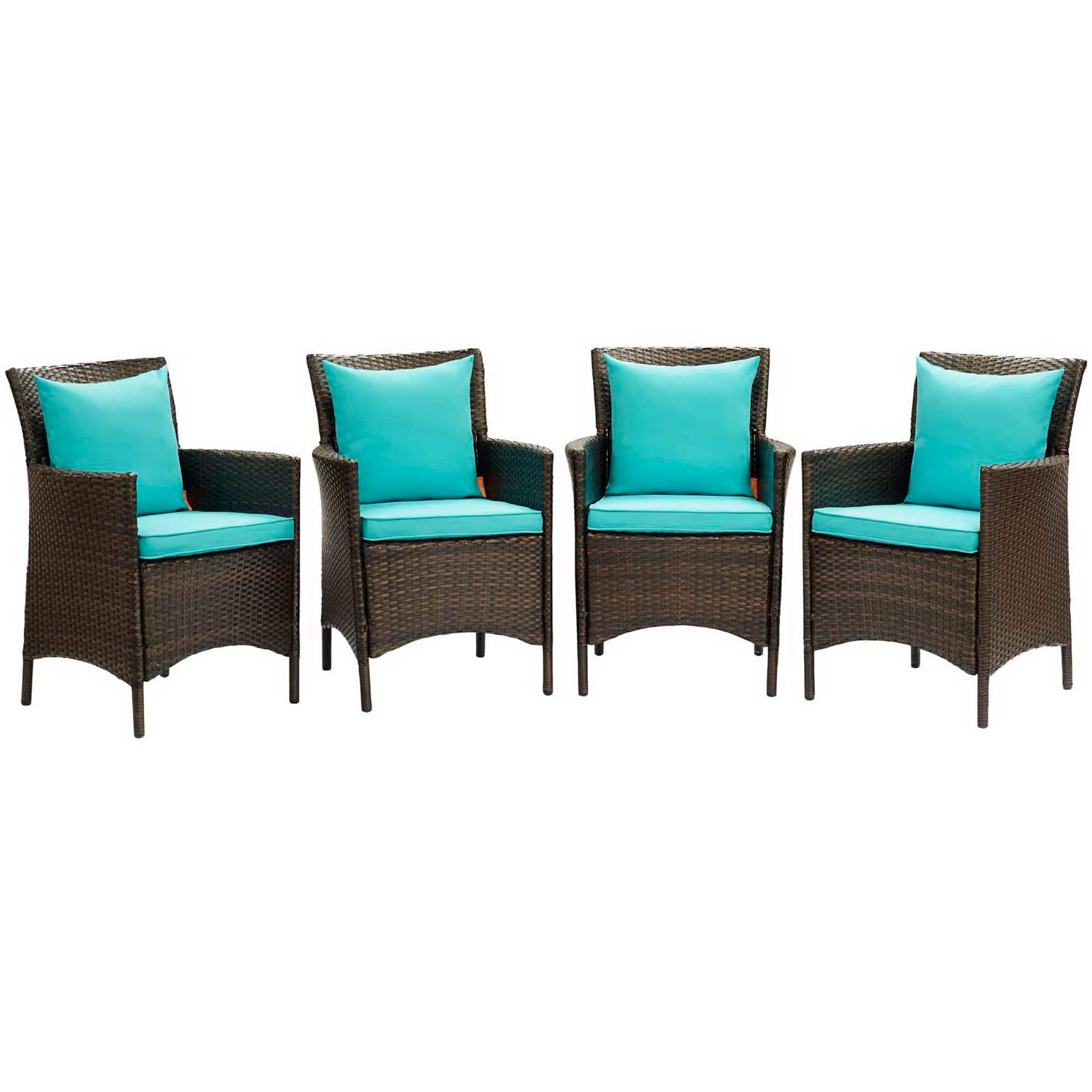 Photos - Garden Furniture Modway Conduit Outdoor Patio Wicker Rattan Dining Armchair Set of 4 by  - Brown Turquoise EEI-4031-BRN-TRQ 