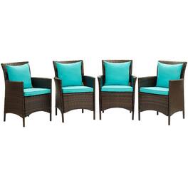 Conduit Outdoor Patio Wicker Rattan Dining Armchair Set of 4 by Modway - Brown Turquoise
