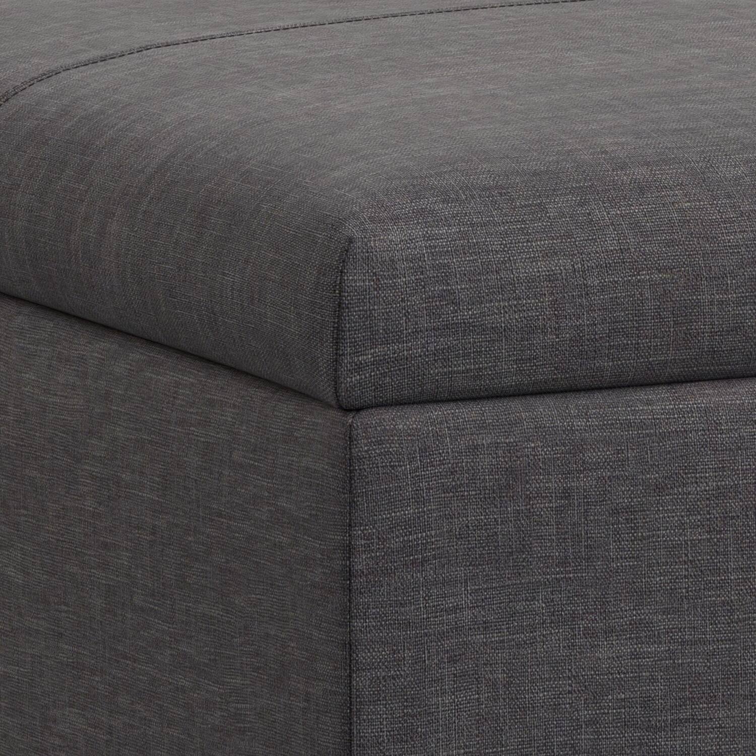 Alt View 8. Simpli Home - Gabbie 36 inch Wide Square Coffee Table Storage Ottoman in Slate Grey Polyester Linen - Slate Grey.