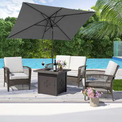 Front. Mondawe - 10' x 6'5ft Patio Umbrella Rectangular Market Umbrella with Push Button Tilt & Crank - Grey.