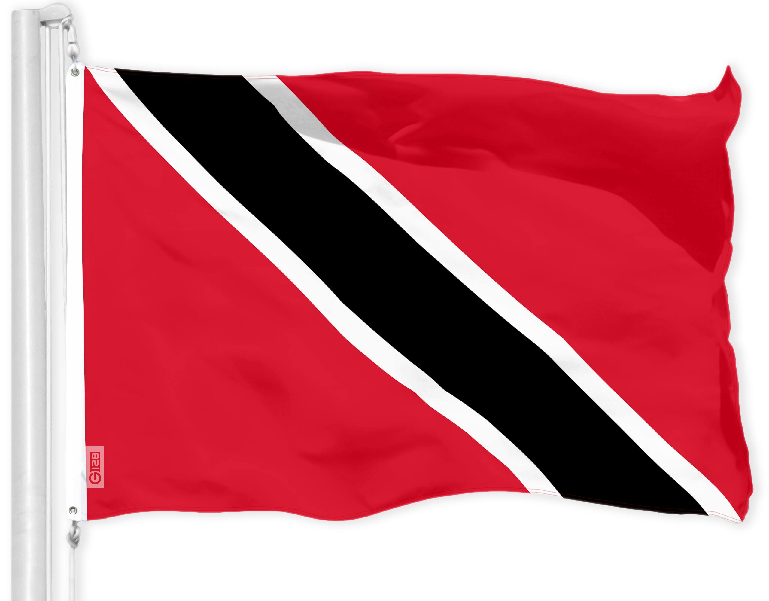 Front. G128 - Trinidad and Tobago Flag — 3x5 ft Printed 150D Polyester, Brass Grommets, Indoor/Outdoor. - Assorted Colors.