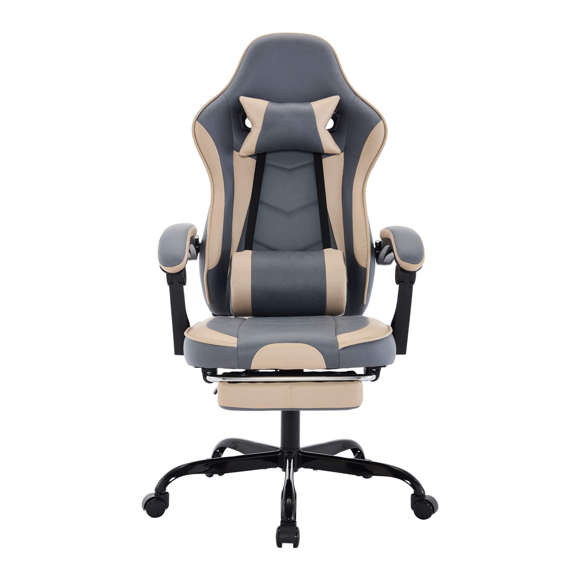 GOODSILO - Ergonomic Gaming Chair with Adjustable Footrest and Massage Lumbar Support for Enhanced Comfort and Posture - Beige+Blue